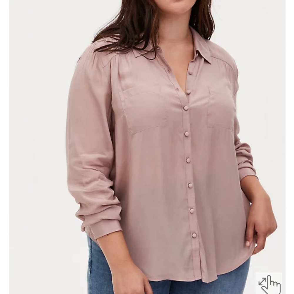 Torrid Madison - Taupe Crepe Button Front Blouse